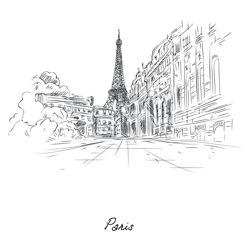 Beautiful paris city sketch painted with pencil on paper. Vector illustration. Street of famous city flat style. Modern art and architecture concept. Isolated vector illustration Beautiful paris city sketch painted with pencil on paper. Vector illustration. Street of famous city flat style. Modern art and architecture concept. Isolated vector illustration