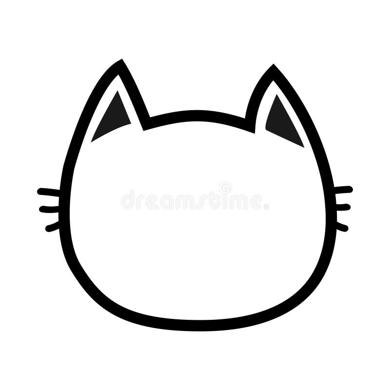 Black cat head face contour silhouette icon. Line pictogram. Cute funny cartoon character. Kitty kitten whisker Empty template. Baby pet collection. White vector illustration