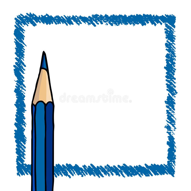 Blue pencil strokes frame stock illustration
