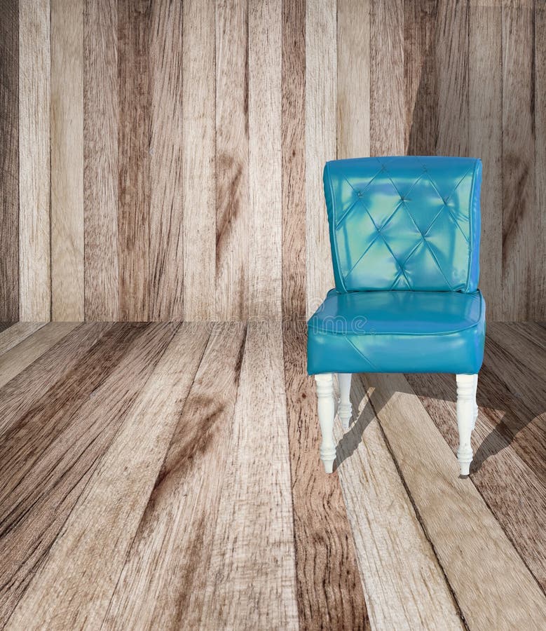 Blue vintage leather chair. On perspective wooden floor stock image Blue vintage leather chair. On perspective wooden floor stock image