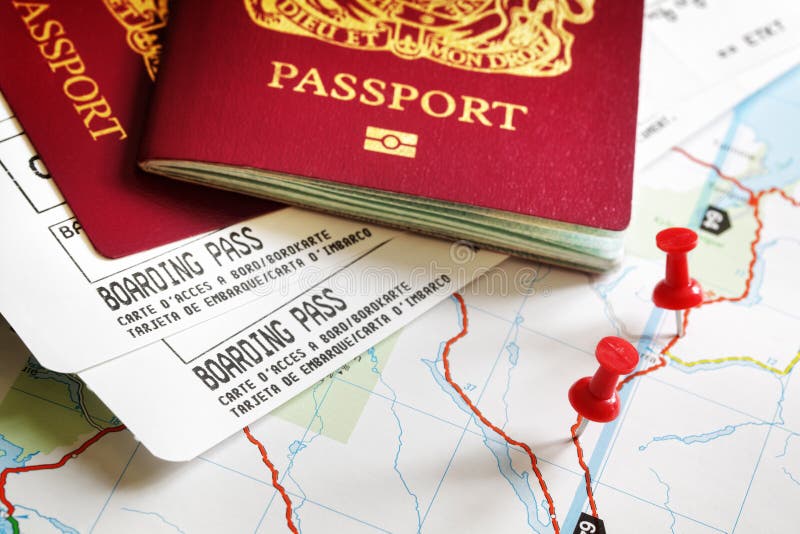 Boarding pass and passport stock image