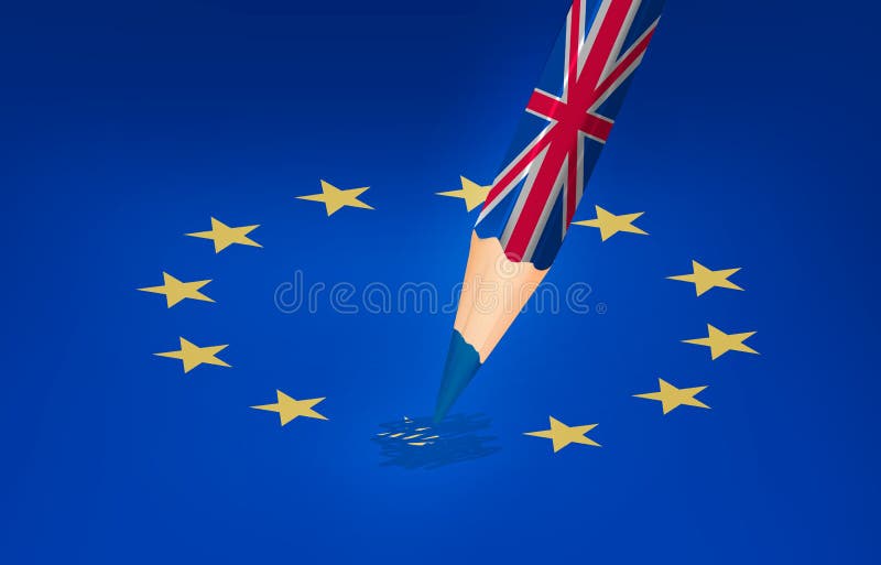 Brexit concept. UK pencil drawing over a EU star vector illustration
