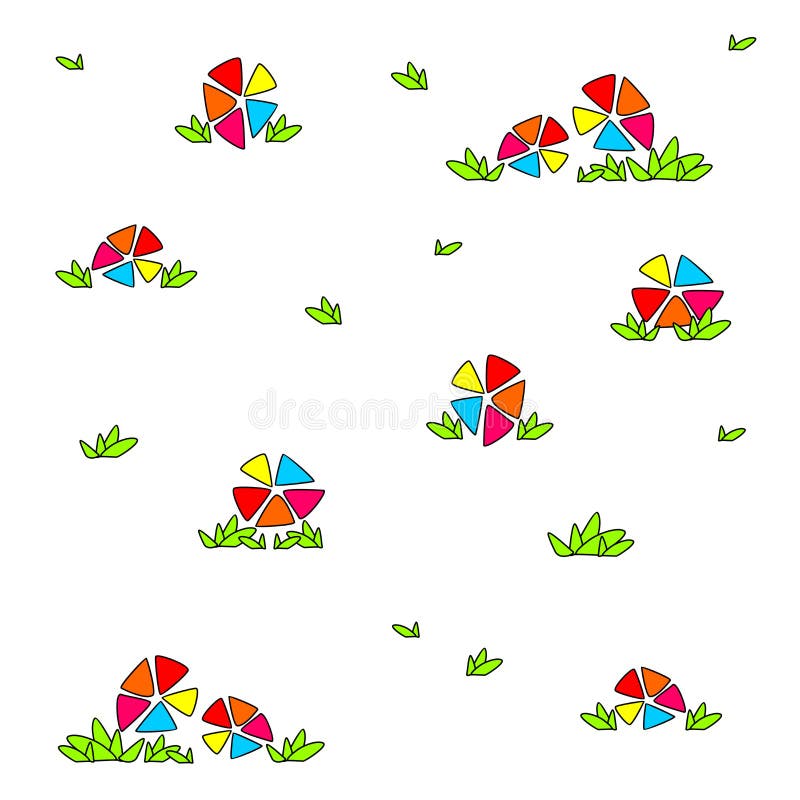 Bright multicolored flowers. Children`s funny drawing stock illustration Bright multicolored flowers. Children`s funny drawing stock illustration