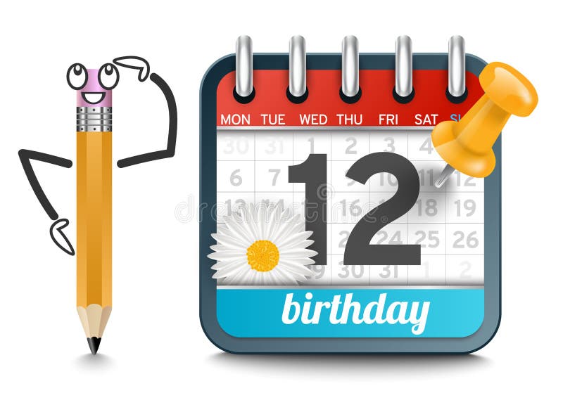 A calendar with a pencil and daisy flower birthday. Concept vector illustration