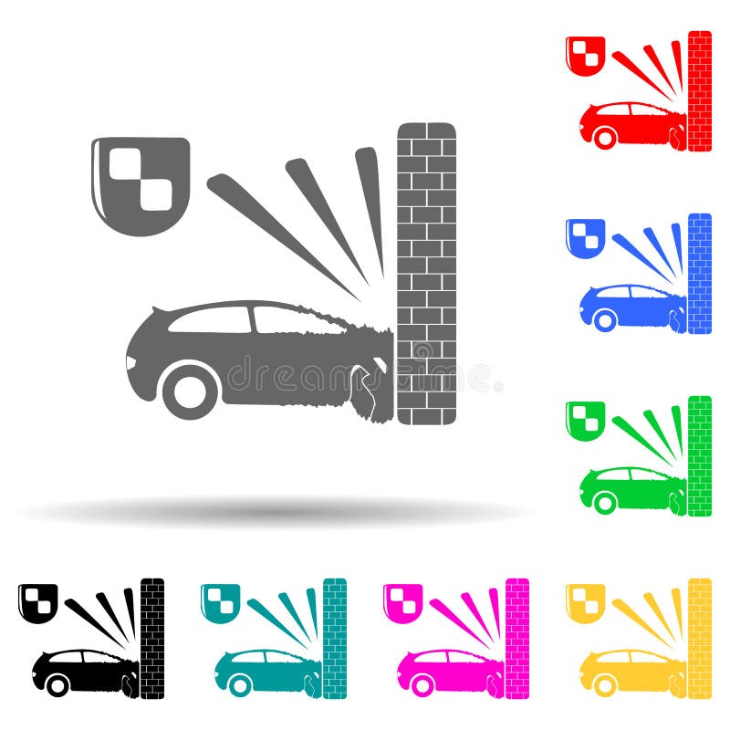 the car crashed into the wall multi color style icon. Simple glyph, flat vector of insurance icons for ui and ux, website or stock illustration the car crashed into the wall multi color style icon. Simple glyph, flat vector of insurance icons for ui and ux, website or stock illustration