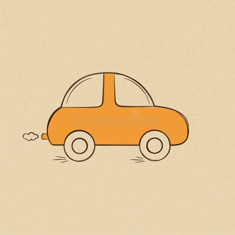 Car doodle drawing. Doodle drawing of funny car over rough brown paper background stock illustration