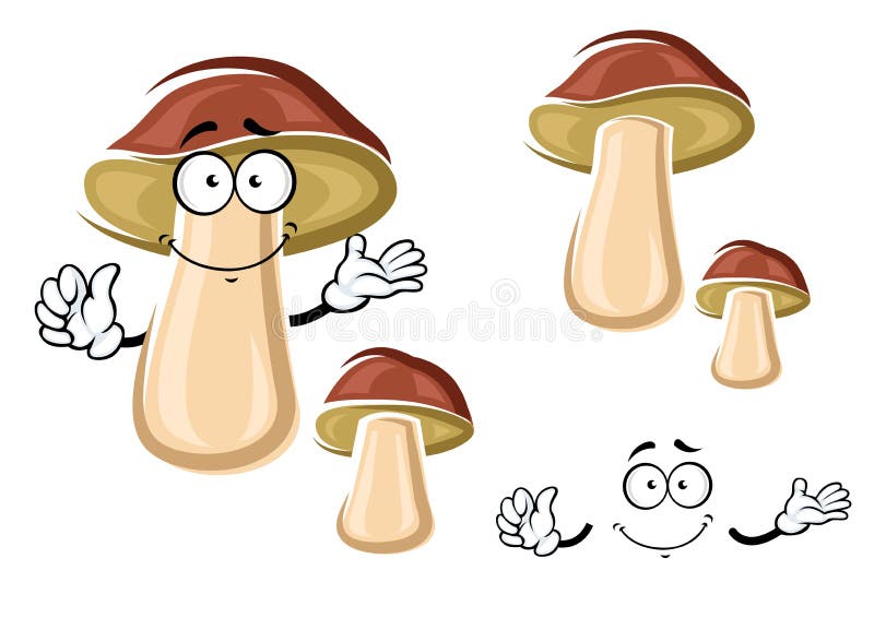 Cartoon brown isolated boletus mushroom stock illustration