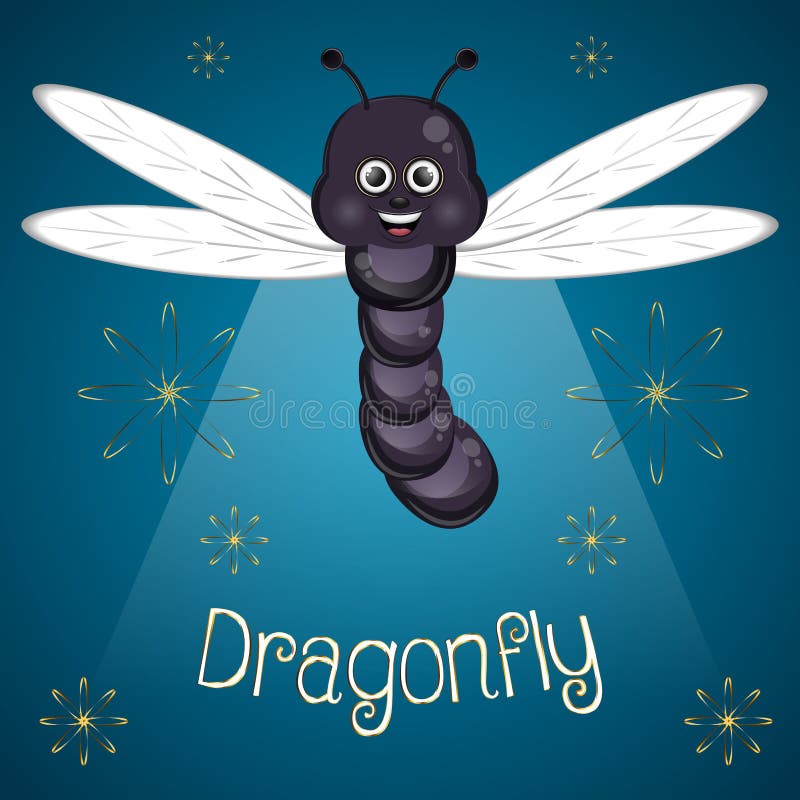 Cartoon of a cute happy dragonfly. Vector stock illustration