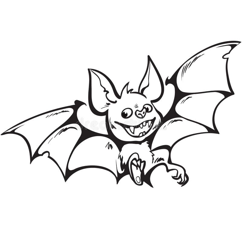 Cartoon cute happy vampire bat. Halloween character Black and white sketch stock illustration