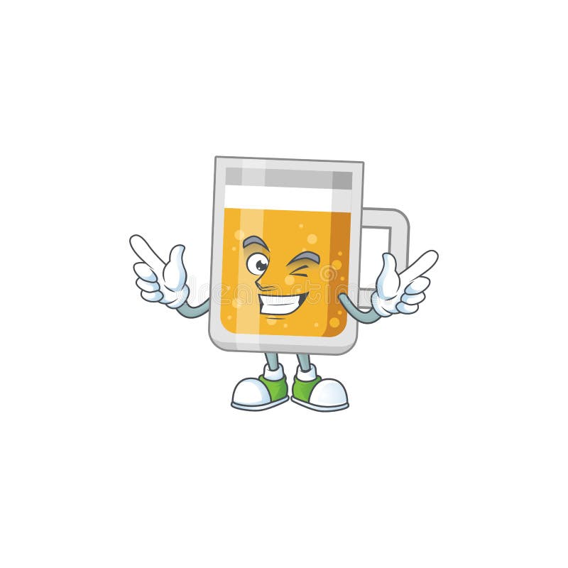 Cartoon drawing concept of glass of beer showing cute wink eye stock illustration