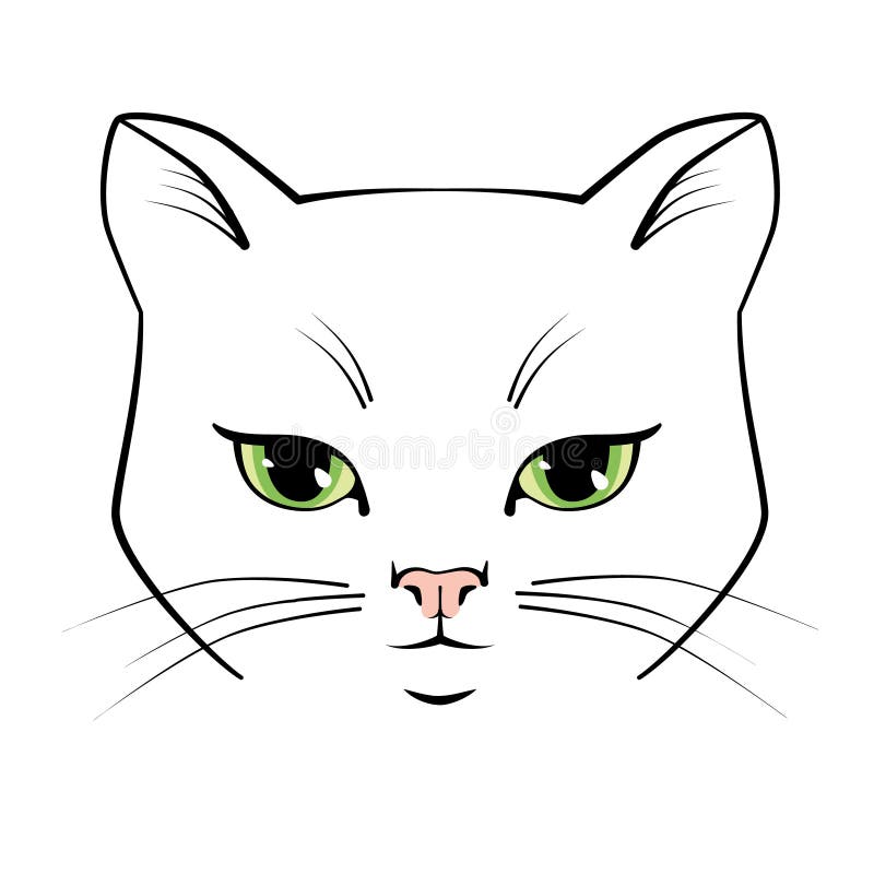 Cat cute face. Black outline drawing kitten character. Vector illustration for greeting card, invitation. Cat cute face. Black outline drawing kitten character royalty free illustration