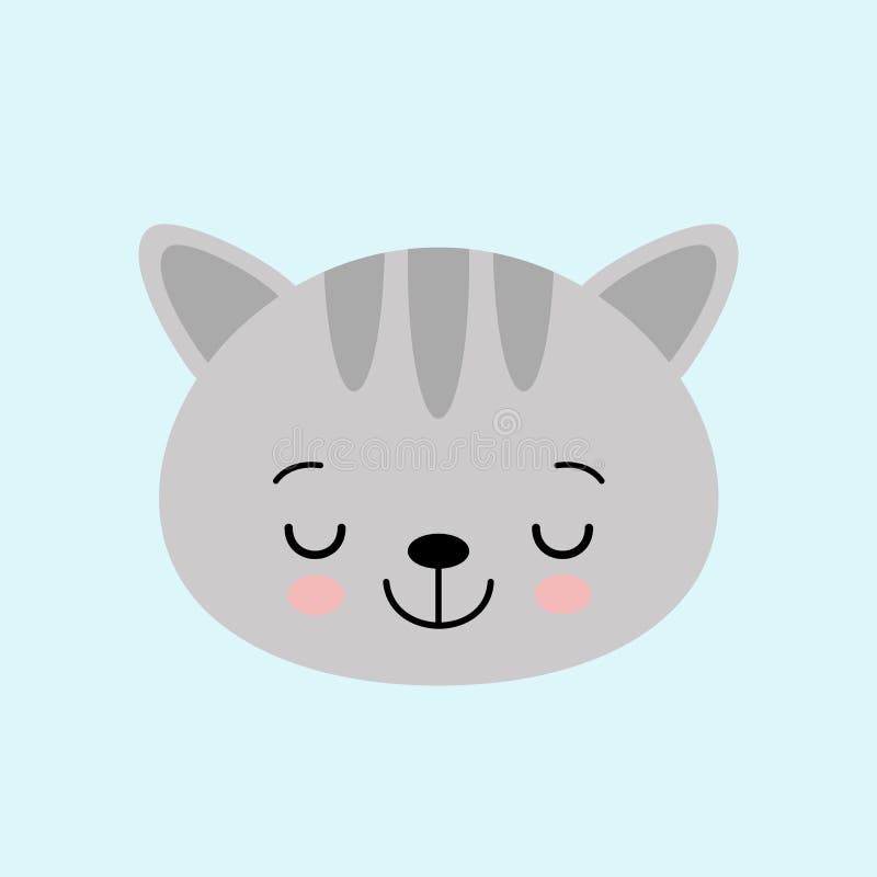 Cat face character. A cute gray kitten Vector illustration for greeting card, invitation. Cat face character. A cute gray sleeping kitten Vector illustration for vector illustration