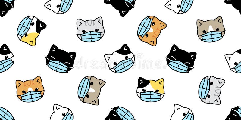 Cat seamless pattern face mask covid19 kitten corona virus pm 25 vector calico scarf isolated repeat background cartoon tile wallp. Aper doodle illustration royalty free illustration
