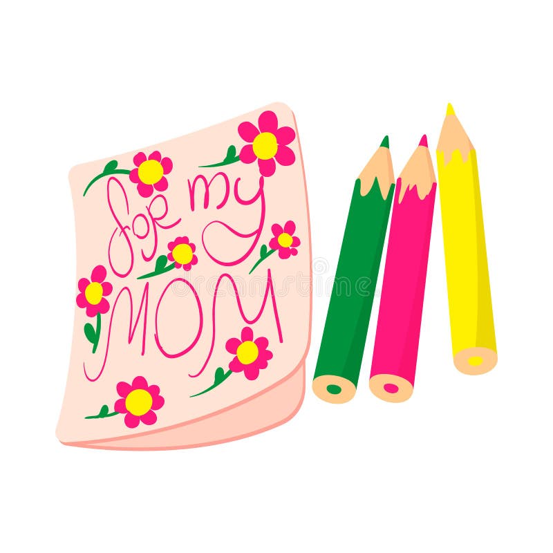 Child drawing of For my Mom picture cartoon icon. On a white background vector illustration