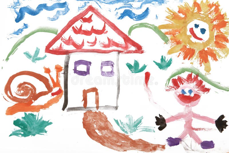 Child kids watercolor drawing of house stock illustration Child kids watercolor drawing of house stock illustration