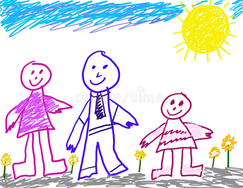 Child like drawing of family. Child