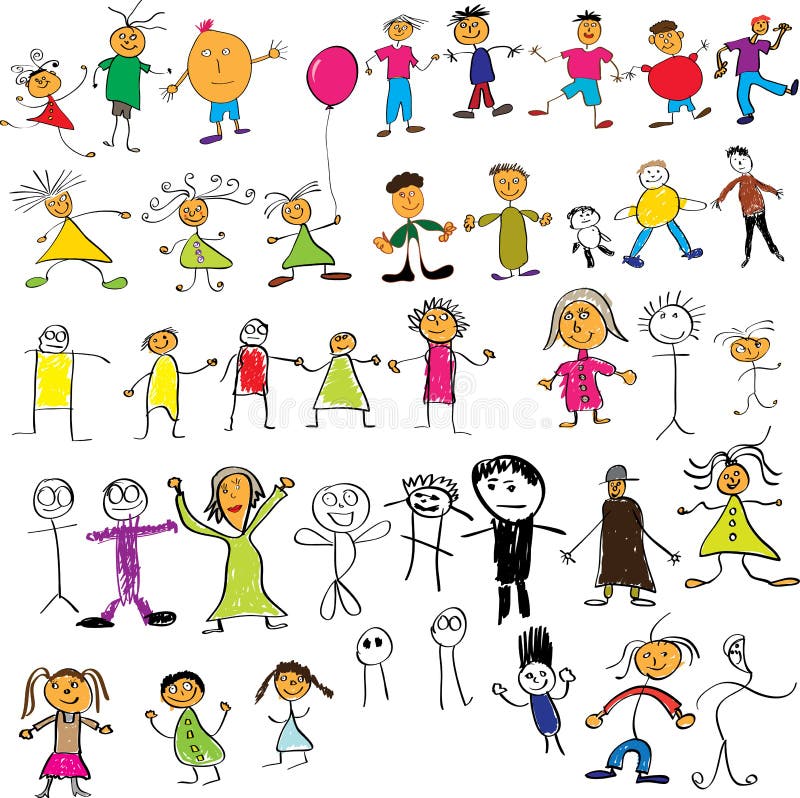 Child like drawings. Collection of child like vector colour drawings stock illustration