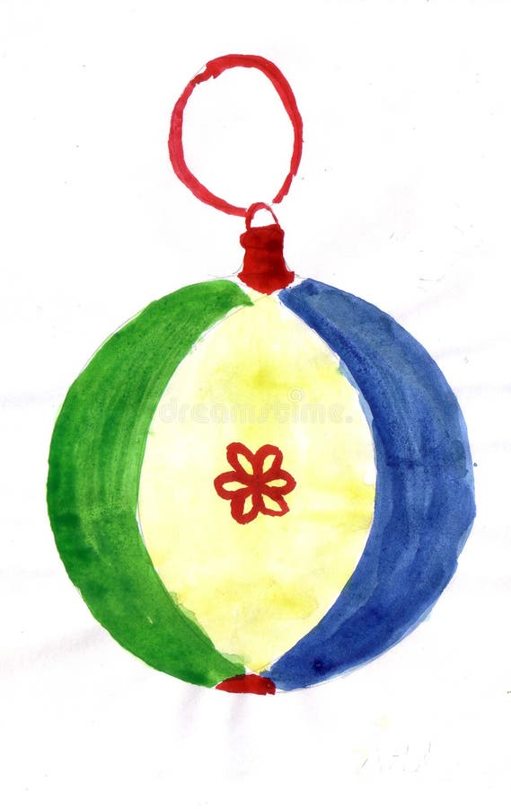 Child`s drawing ball on the Christmas tree stock illustration