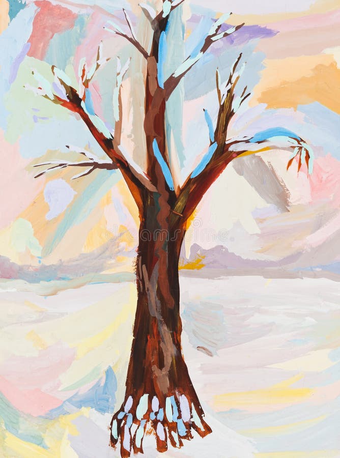 Children drawing - bare oak in winter stock illustration Children drawing - bare oak in winter stock illustration