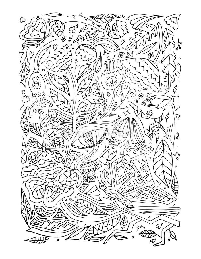 Children`s or adult coloring book on the theme of the botanical garden and flowers. Set with flowers, leaves and insects for coloring and for printing on t royalty free illustration