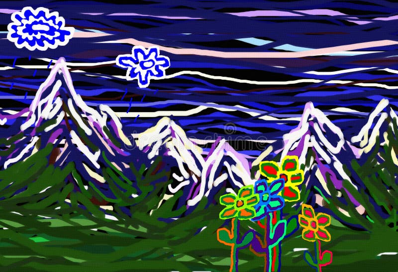 Children`s drawing landscape royalty free illustration Children`s drawing landscape royalty free illustration