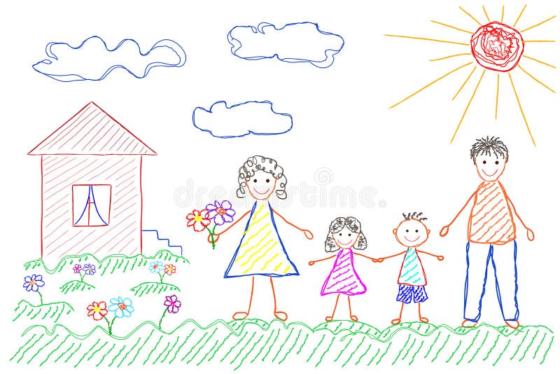 The children`s drawing for a Mother`s Day, happy family vector illustration The children`s drawing for a Mother`s Day, happy family vector illustration
