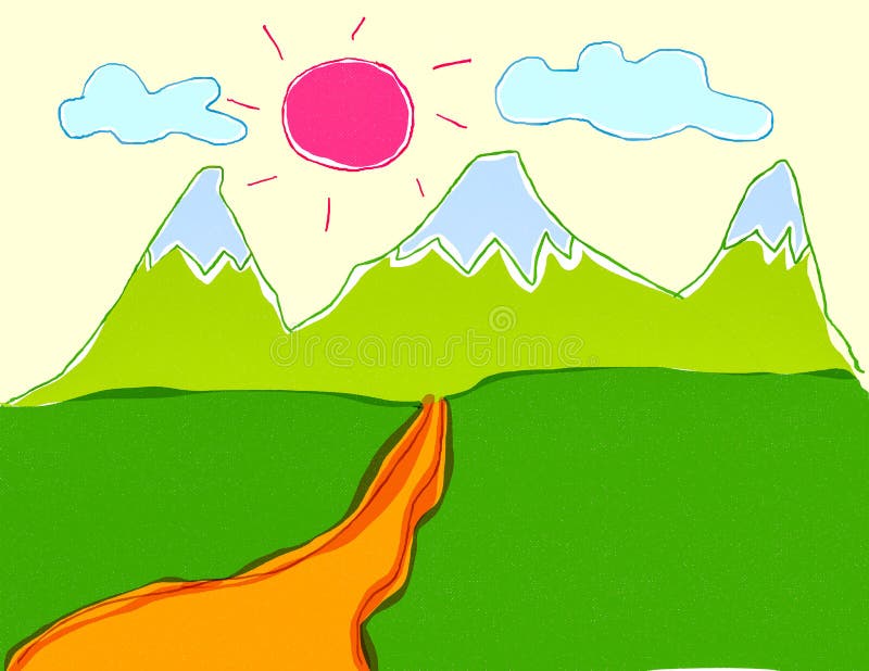 Children`s drawings landscape royalty free illustration Children`s drawings landscape royalty free illustration
