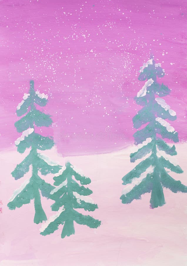 Children winter landscape drawing shot vector illustration Children winter landscape drawing shot vector illustration