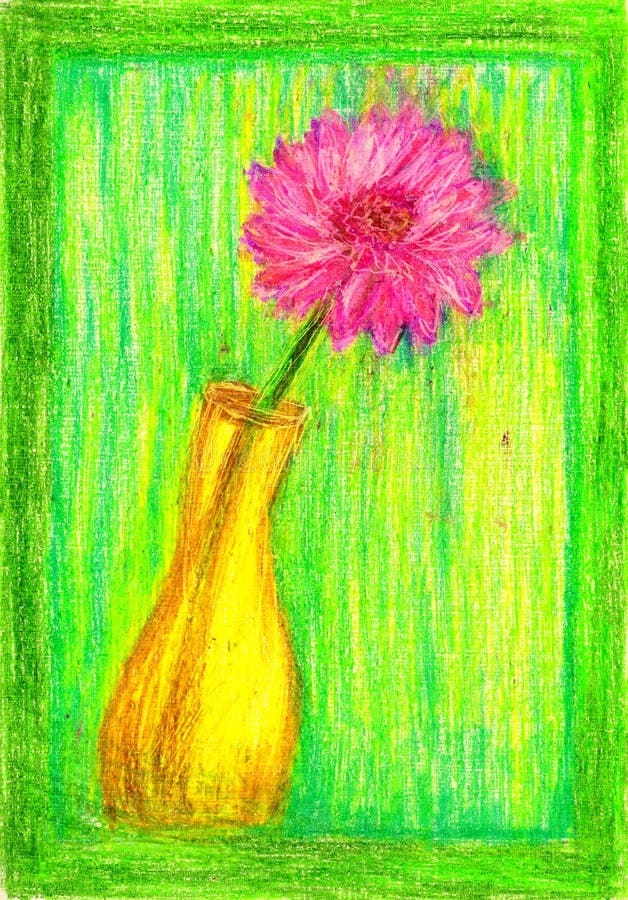 Color pencil vase with flower. Computer processing of illustrations vector illustration