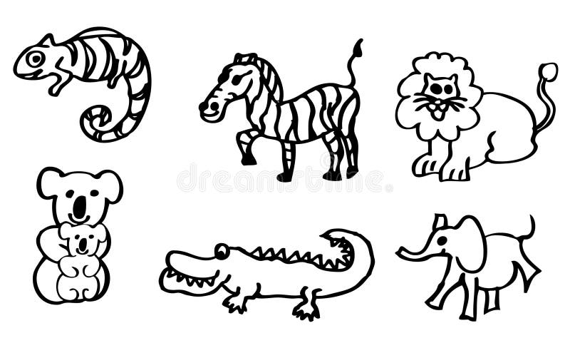 Coloring book - drawings about wild animals for children with a lion and a crocodile also available as a vector drawing. Coloring books - drawings with pictures vector illustration