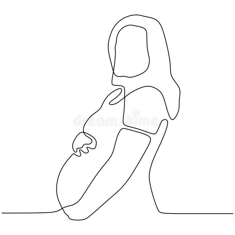 Continuous line drawing of Happy pregnant girl, silhouette picture of mother. Vector illustration woman portrait simplicity design royalty free illustration