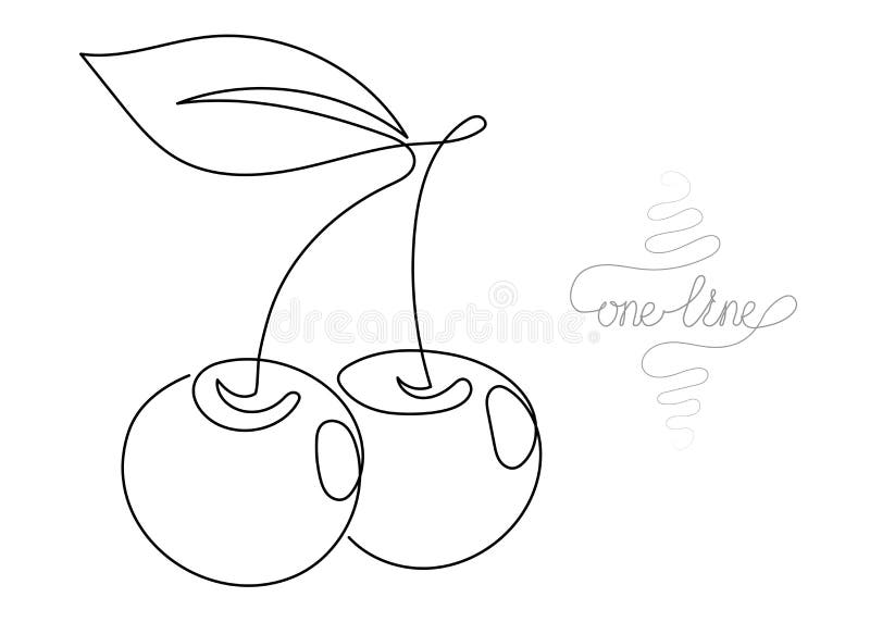 Continuous one line art drawing cherry fruit. Single line drawing. Continuous one line art. Cherry fruit. Hand drawn modern minimalistic design for creative logo stock illustration