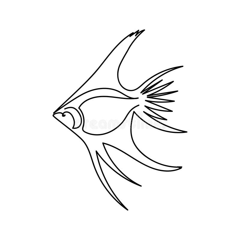 Continuous one line drawing. Exotic fish. aquarium fish. The art of minimalism. Black and white stock illustration