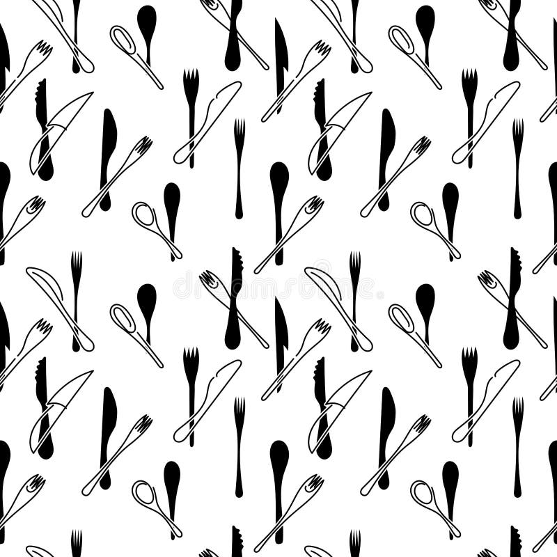Cooking Seamless pattern. Outline Cutlery Background. Kitchen utensils. One Line Drawing. Vector illustration royalty free illustration