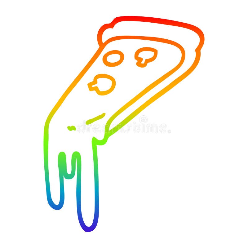 A creative rainbow gradient line drawing cartoon pizza slice. An original creative rainbow gradient line drawing cartoon pizza slice vector illustration