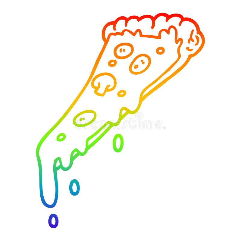 A creative rainbow gradient line drawing cartoon pizza slice. An original creative rainbow gradient line drawing cartoon pizza slice vector illustration