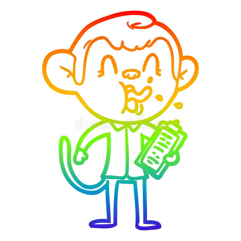 A creative rainbow gradient line drawing crazy cartoon monkey manager. An original creative rainbow gradient line drawing crazy cartoon monkey manager stock illustration