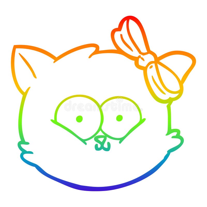 A creative rainbow gradient line drawing cute cartoon kitten face. An original creative rainbow gradient line drawing cute cartoon kitten face stock illustration