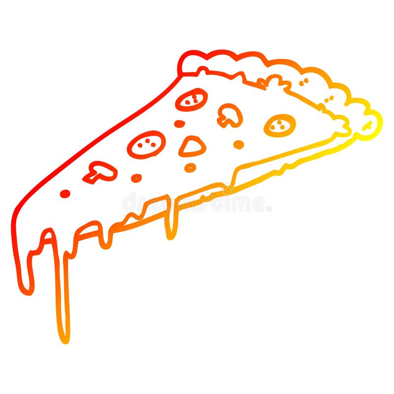 A creative warm gradient line drawing cartoon pizza slice. An original creative warm gradient line drawing cartoon pizza slice vector illustration