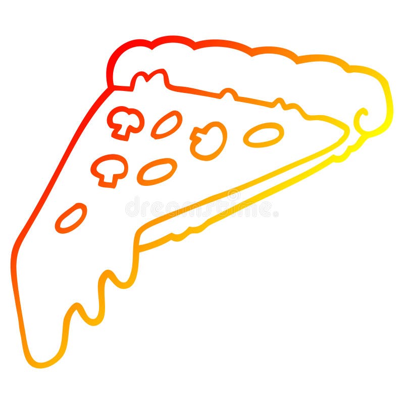 A creative warm gradient line drawing cartoon pizza slice. An original creative warm gradient line drawing cartoon pizza slice vector illustration