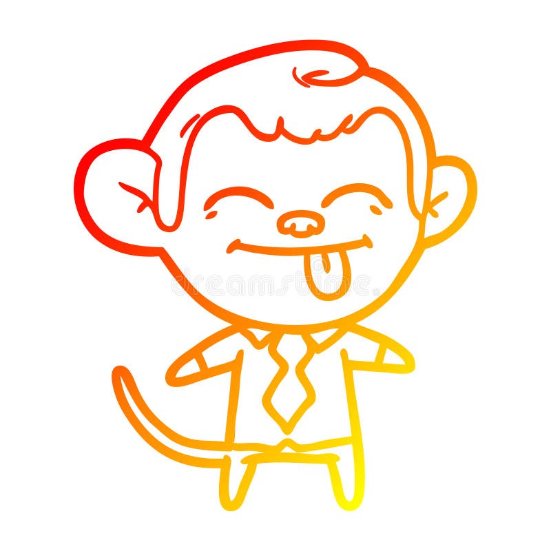 A creative warm gradient line drawing funny cartoon monkey wearing shirt and tie. An original creative warm gradient line drawing funny cartoon monkey wearing vector illustration