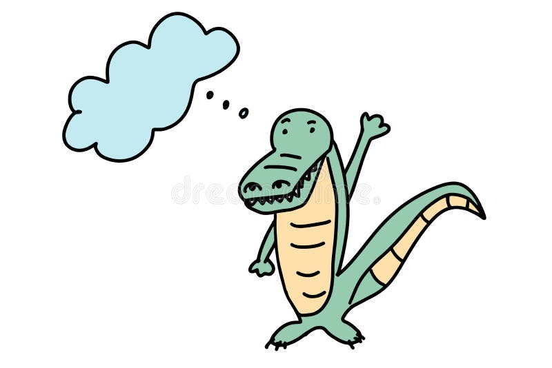 Crocodile Doodle. Cartoon cute alligator waves his hand. Hand-drawn vector illustration isolated on a white background.  vector illustration