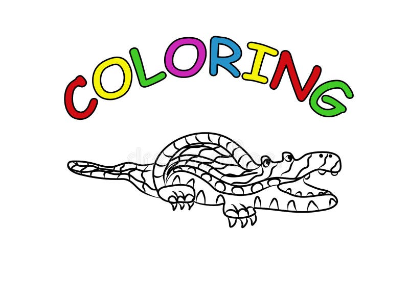 Crocodile reptile hand drawing coloring page. Modern doodle contour illustration black. Crocodile reptile hand drawing coloring page. Modern doodle contour stock illustration
