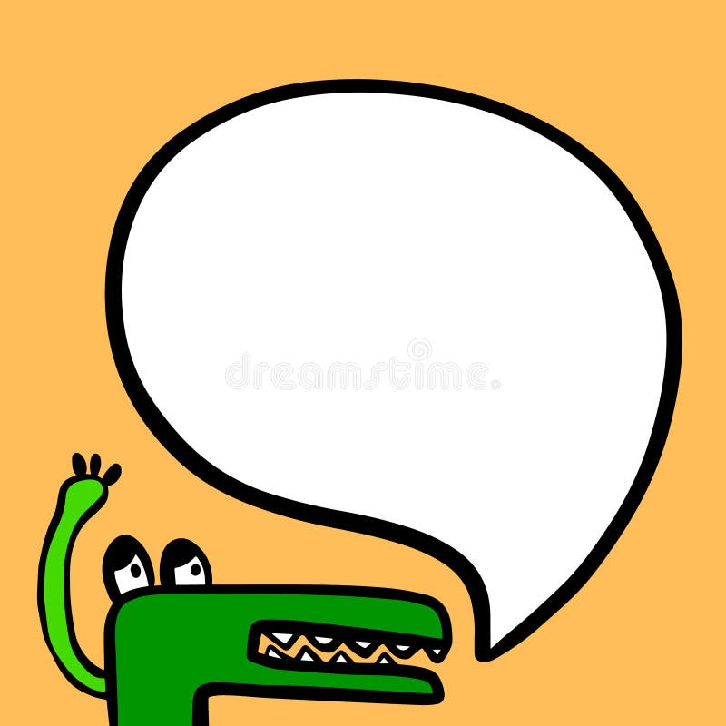Crocodile and speech bubble hand drawn illustration in cartoon style. Minimalism for kids design stock illustration