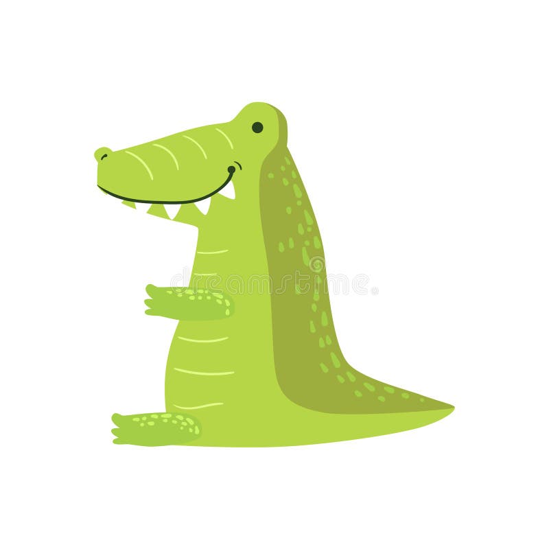 Crocodile Stylized Childish Drawing. On White Background. Primitive Cartoon Style Illustration For Children In Flat Vector Design royalty free illustration
