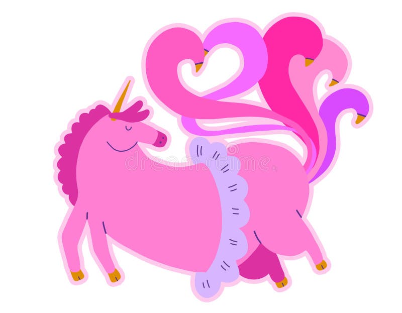 Cute Fat Flying Unicorn Cartoon Baby Animal Vector Pink Color with Heart Tale and Ballerina pack. Girl Sport character, perfect stock illustration Cute Fat Flying Unicorn Cartoon Baby Animal Vector Pink Color with Heart Tale and Ballerina pack. Girl Sport character, perfect stock illustration