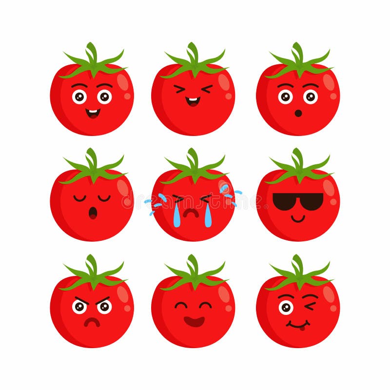 Cute Red Tomato Character Set Illustration Vector royalty free illustration