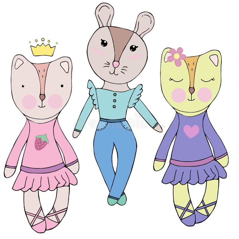 Cute girls animals in dresses with mom, vector set of elements, child drawing. Cute girls animals in dresses with mom - mouse, pussy, princess, vector set of stock illustration Cute girls animals in dresses with mom, vector set of elements, child drawing. Cute girls animals in dresses with mom - mouse, pussy, princess, vector set of stock illustration