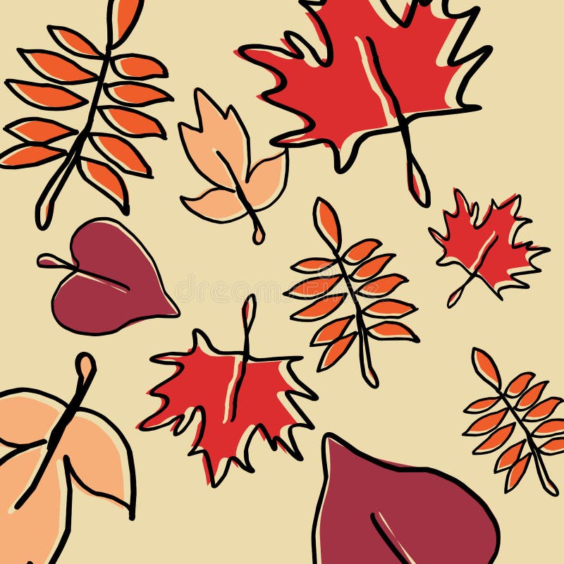 Cute hand drawn autumn pattern seamless with colorful seasonal leaves drawing. vector illustration