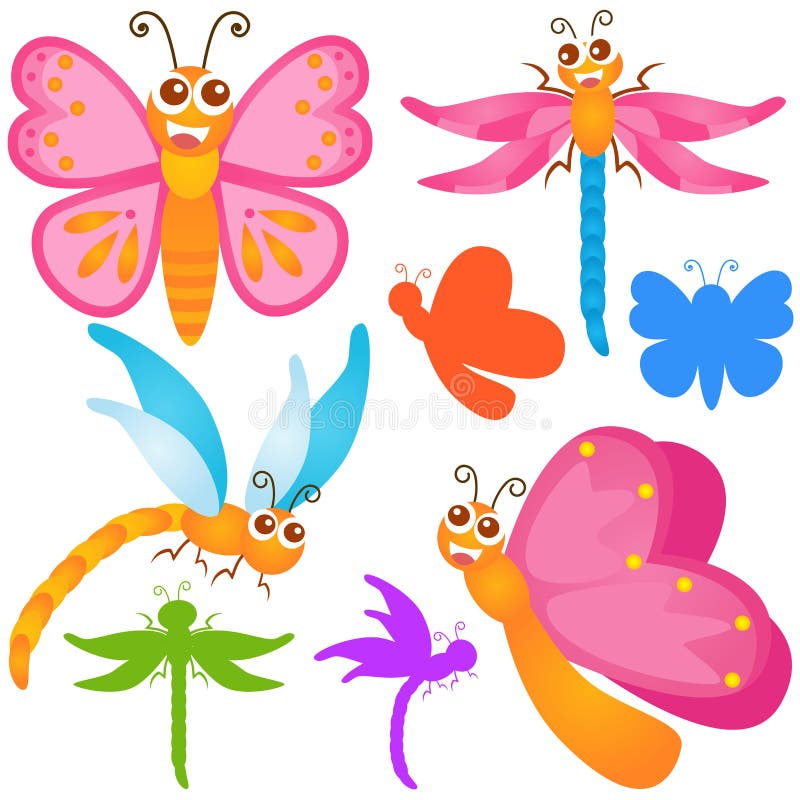 Cute vector Icons : Butterfly, dragonfly. A colorful Theme of cute vector Icons : Butterfly, dragonfly stock illustration